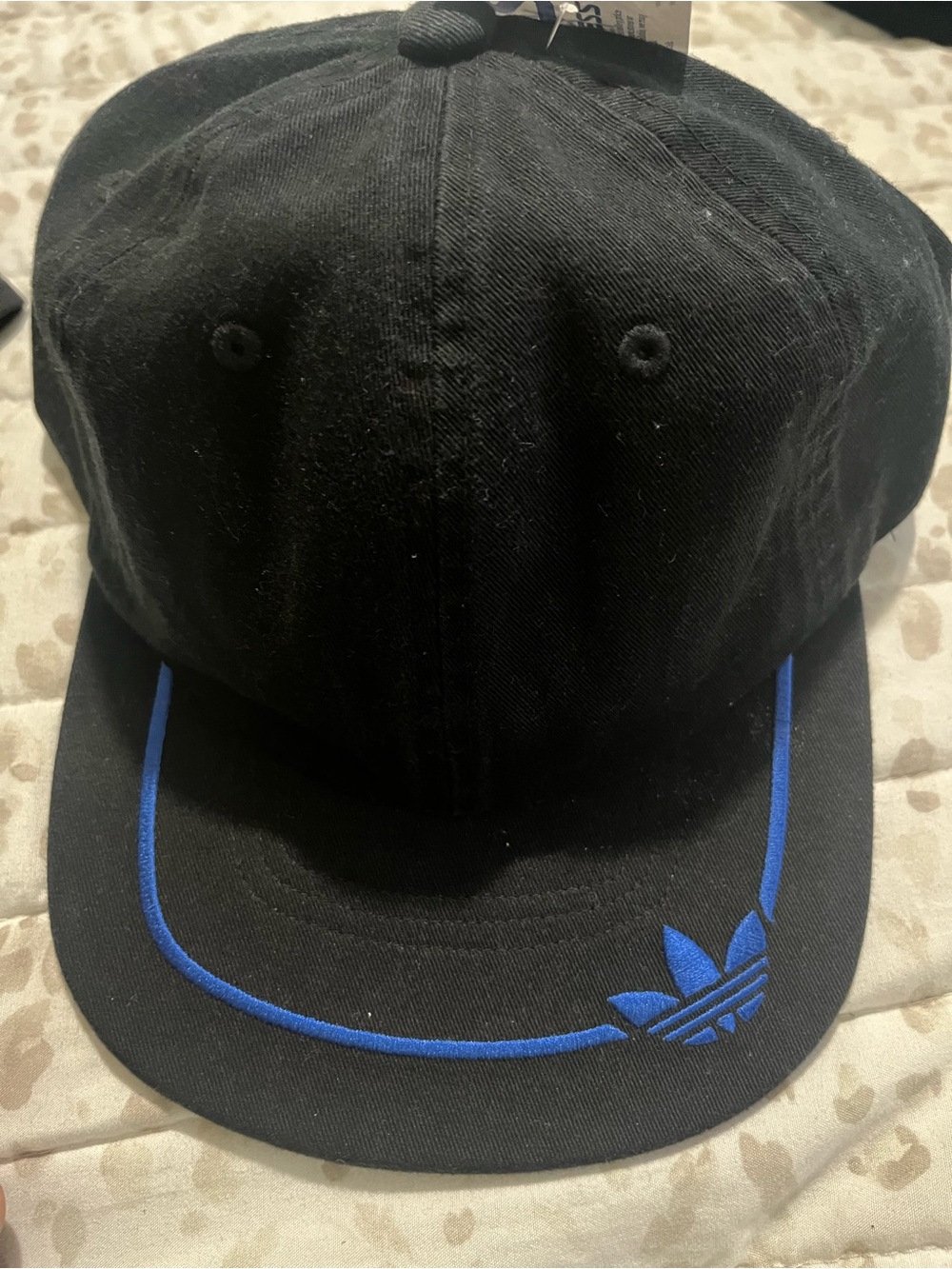 adidas Black Snapback Hat with Blue Piping and Trefoil